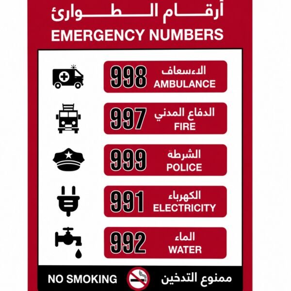 UAE Emergency Numbers Sign