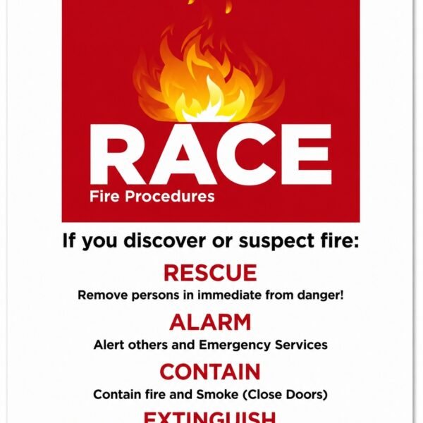 RACE Fire Safety Procedure Sign